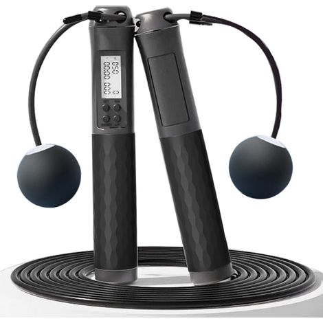 Corde à Sauter - Avec Compteur Numérique de Calories - Réglable Cordée ou Sans Corde - Pour Intérieur et Extérieur - 1 Pièce (1/5)