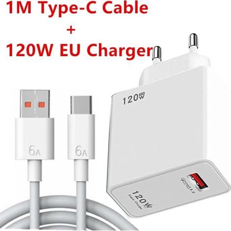 Chargeur rapide 120W QC 5.0 USB,charge rapide 5.0,pour téléphone iPhone Huawei Samsung Xiaomi 6 8 Redmi- EU charger and cable