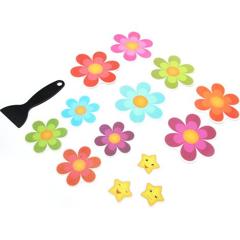 Lot de 13 magnifiques autocollants antidérapants imperméables en forme de fleur pour salle de bain, avec raclette pour baignoire. (1/5)