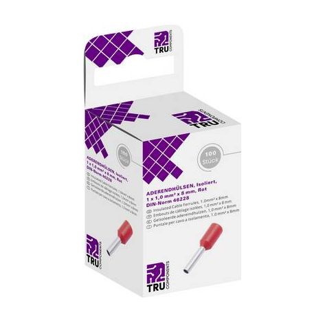TRU COMPONENTS T1904C053 Embout simple d'extrémité de câble 1 mm² partiellement isolé rouge 100 pc(s) Q709662 (1/2)