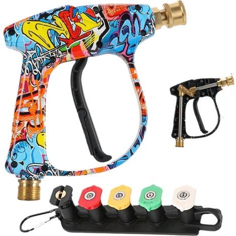 Nettoyeur Haute Pression Connecteur Robuste d'Arrosage - Pistolet De Nettoyeur Haute Pression Portable Résistant Aux Températures Élevées Pour Allée Extérieur Jardin Terrasse (1/5)
