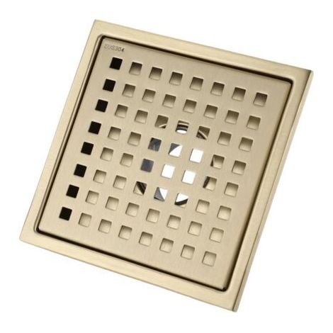 Siphon de sol carré 15x15cm Inox Doré Brossé avec Noyau Laiton Anti-Odeur et Filtre Cheveux Intégré Design Moderne (1/4)