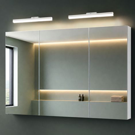 Mai & Mai Armoire Suspendue de Salle de Bain avec Miroir et 2 Lampes LED 180° Rotative 40cm Blanc 3 Portes Armoire Miroir Murale Éclairage et Étagère 120x15x70 cm Blanc Mat SpiegelSR-02