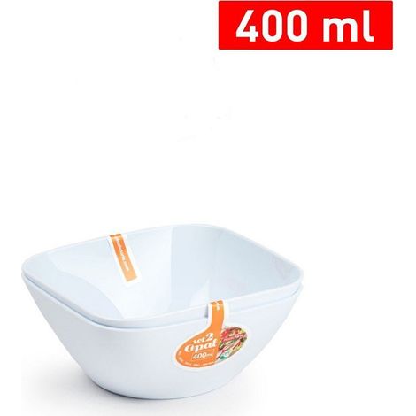 TrAdE Shop Traesio - Set 2 Pz Ciotola Ciotolina Piccola Quadrata Opale Bianca Da 400ml Tavola 1280501 -