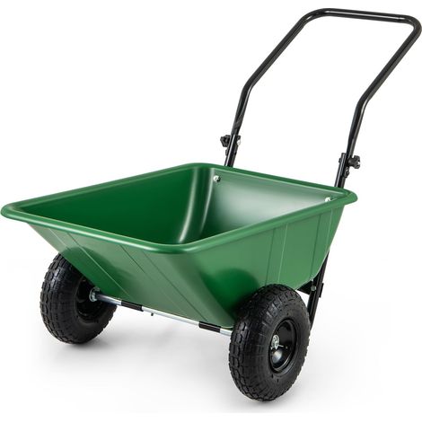 COSTWAY Dual-Wheel Wheelbarrow Heavy-Duty Garden Utility Cart-Green