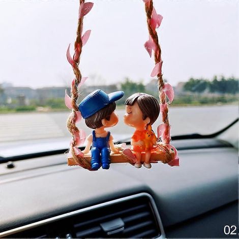 Accessoires auto anime : Couple mignon sur une balançoire, décoration intérieure, pendentif balançoire pour rétroviseur, cadeau. (1/5)