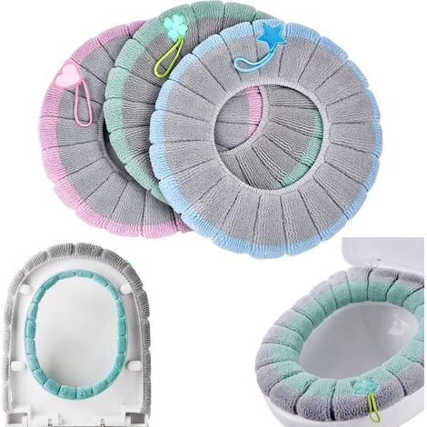 Lot de 4 housses de siège extensibles - Fibre acrylique douce - Protection hygiénique et décorative - Pour toilettes rondes ou en U - 35,6 x 45,7 cm (1/5)