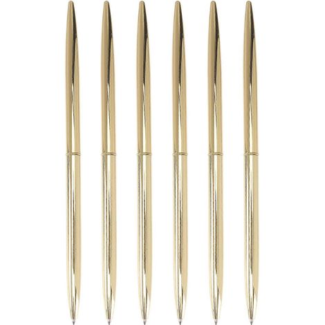 Lot de 6 stylos à bille rotatifs en métal, légers, à encre noire, pour fournitures scolaires et de bureau (dorés)-16.2X1cm-Golden
