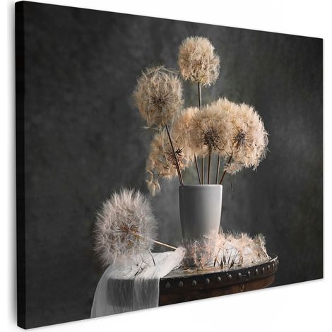 CUADRO EN LIENZO Semillas de flores - Diente de león - Jarrón - Naturaleza muerta - Ramo Lienzo Modernos 80x60 cm