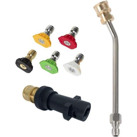 Lance D'extension - 5 Tiges Droites + 3 Tiges Courbes - Pour Nettoyeur Haute Pression - 6 Buses Réglables - Raccord Rapide 1/4 Pouces - Lot De 8 Pièces (1/5)