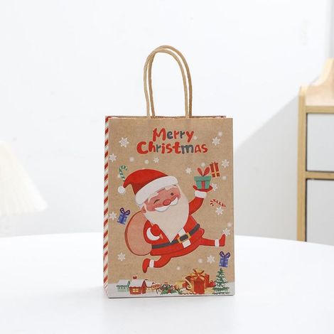 Lot de 10 sacs cadeaux de Noël marron avec poignées - 27 x 21 x 11 cm - Papier kraft - Convient pour les collations, les vêtements, les cadeaux et les emballages de boîtes (1/5)