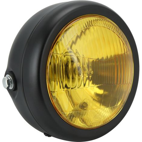 Phare Rond Moto Rétro Lentille Jaune Lampe Avant Customisation Compatible GN125 (1/5)