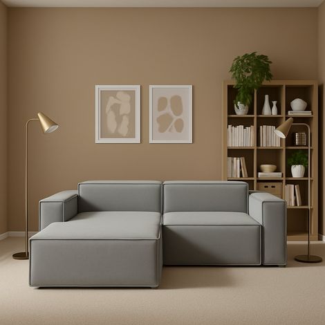 Dmora - Sofá fijo Dkivil, Sofá modular 2 plazas península izquierda, 100% Made in Italy, Sofá moderno en tela, Cm 220x170h70, Gris (1/5)