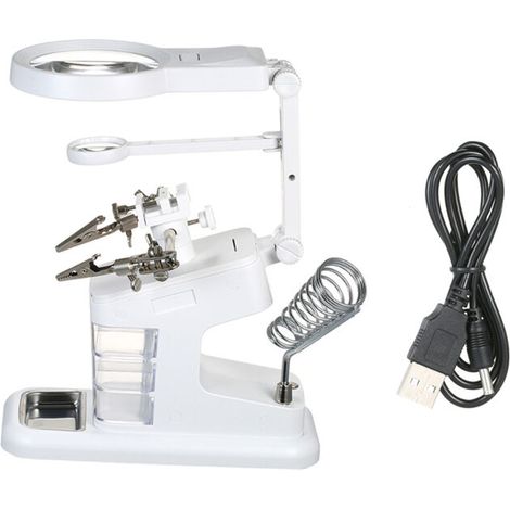 Multifunktionale Lötlupe (3x/4,5x/25x), LED-Beleuchtung, USB-Anschluss für den Schreibtisch, Lötständer, Reparaturwerkzeug (1/5)
