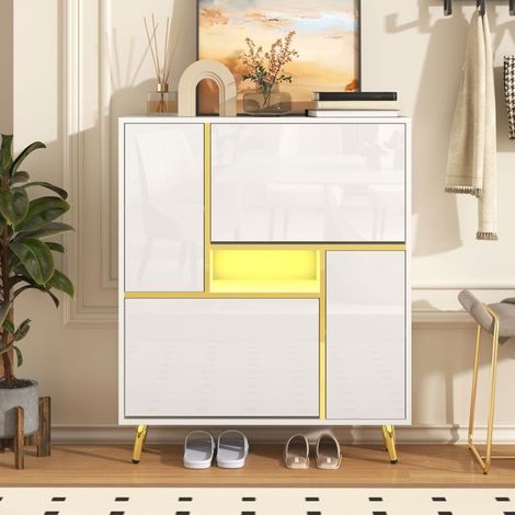 Armoire à chaussures - Gutent - Moderne - Blanc - Haute brillance - Lumière LED 16 couleurs (1/4)
