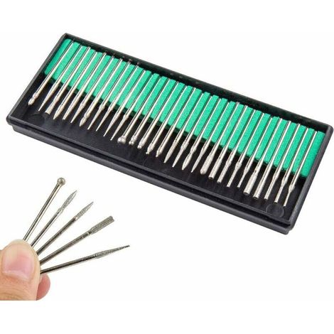 30pcs 3mm Tige Fraises Ratatif Diamantées Pour Verre,Marbre,Rock et Bijoux Rotatif de Gravure Outil (1/5)