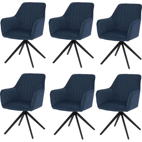 [NON UTILIZZATO] Set 6x sedie poltroncine con seduta girevole HHG-499 riposizionamento automatico seduta acciaio tessuto, blu