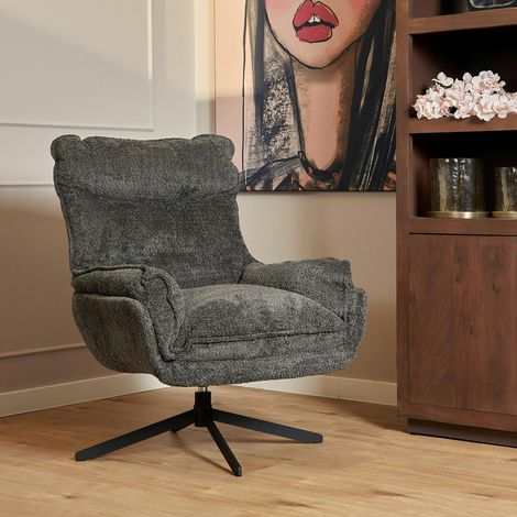 Fauteuil pivotant gris foncé en tissu bouclette BELORA (1/4)