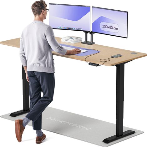 Desktronic Bureau assis debout HomePro - 200x80cm - Bambou/Noir