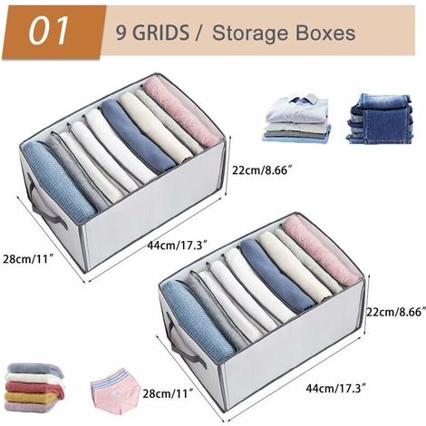 2-teiliges Kleiderschrank-Organizer-Set mit Schubladen, faltbare und verstärkte Aufbewahrungsbox für Hosen, Jeans, T-Shirts und Unterwäsche