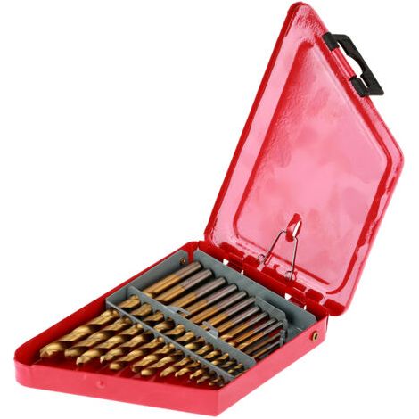 Coffret de 13 forets hélicoïdaux en acier rapide (1,5 à 6,5 mm) avec poignée ronde et boîte en fer rouge