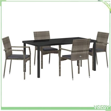 Ensemble de salle à manger pour jardin - FAFEICY - 3380095 - Gris polyrotin - Table 140x70 cm - 4 chaises avec coussins (1/5)