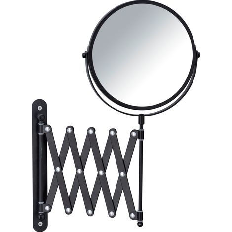 WENKO Specchio da parete ingranditore x3 Esclusivo, braccio telescopico, specchio da trucco a doppia faccia, Acciaio, 19x38,5x50 cm, nero