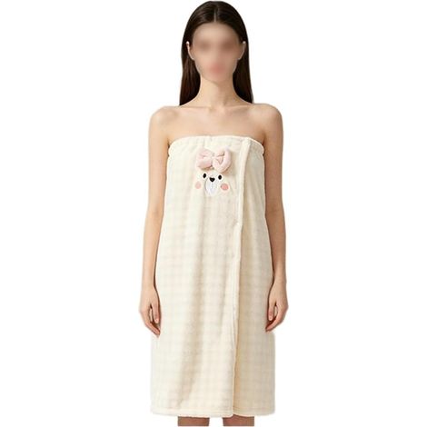 Serviette enveloppante pour femme avec fermeture à bouton-pression Serviette enveloppante pour femme (blanc) Polaire corail épaisse, absorption supérieure, technologie de séchage rapide, confort aprè (1/5)