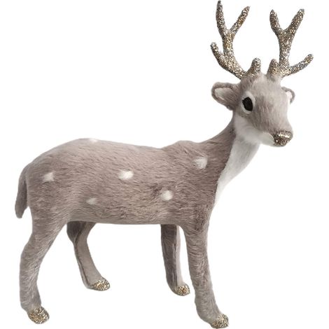 Figura decorativa de cervatillo hecha de plástico y felpa gris, 15 cm, colección cervatillo, pieza única, elegante decoración de interiores (1/3)
