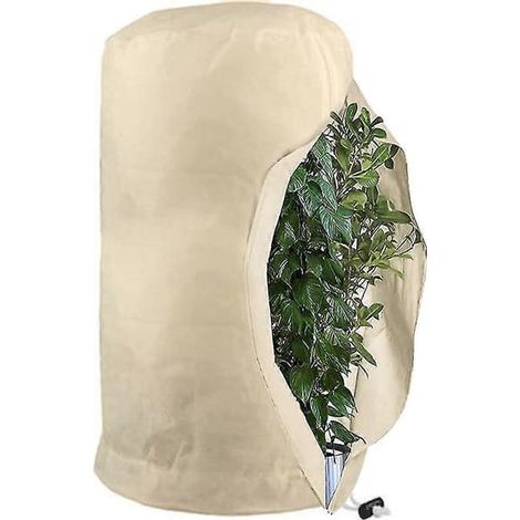 BelleRise - Sacs de protection contre le gel pour plantes, sacs réutilisables avec cordon de serrage, sacs polaires d'hiver beiges M-80x100cm (1/5)