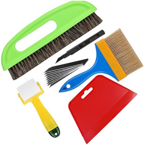 CSPARKV Kit Pose Papier Peint, Outils de Film pour Papier Peint, Fenêtre Voiture, Carrelage Vinyle, avec Brosses à Maroufler, Brosse à Encoller, Roulette, Raclette Film, Couteau Universel et des Lames
