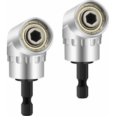 Perceuses à angle droit, 2 Pièce Perceuses à Angle Droit Adaptateur coudé Pilote et Tournevis Drill Attachment Avec Porte-Embout Magnétique Changement Rapide Hex 6mm de 1/4- inch Perceuse, Ensoleillé (1/5)