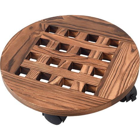 Chariot à plantes en bois à roulettes, 30 cm, carré et rond, pour pots de fleurs. (1/5)