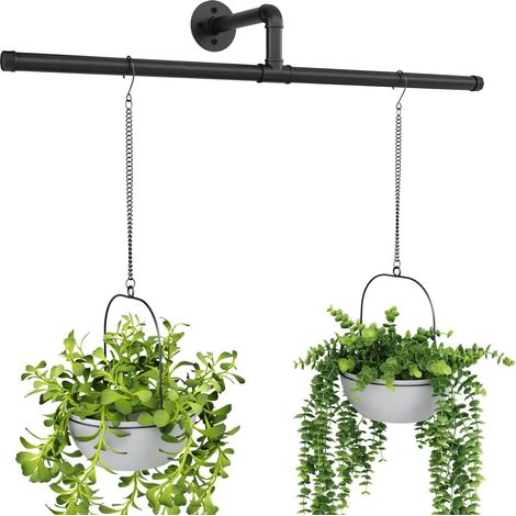 Jardinières à suspendre pour plantes d'intérieur en forme de T - Support de plante à suspendre pour fenêtre d'intérieur - Étagère murale au plafond - Tige noire pour décoration murale de (1/5)
