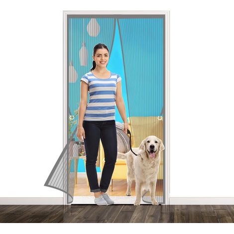 Moustiquaire Porte Fenetre Magnetique 120 x 195 cm, Rideau Maille Anti Moustique Mouche, avec Durable Maille pour Portes de balcon, Personnalisable, Gris (1/5)