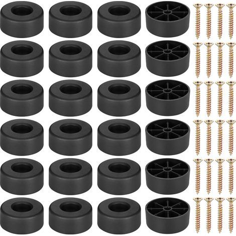 Pieds de Meubles Ronds, 24Pcs Protecteurs de Pieds de Chaise en Plastique Noir avec 24 Vis, Ø45 x 25mm Pieds de Canapé, Pied de Table Basse pour Armoire, Chaise, Armoires TV, Tiroirs (1/5)