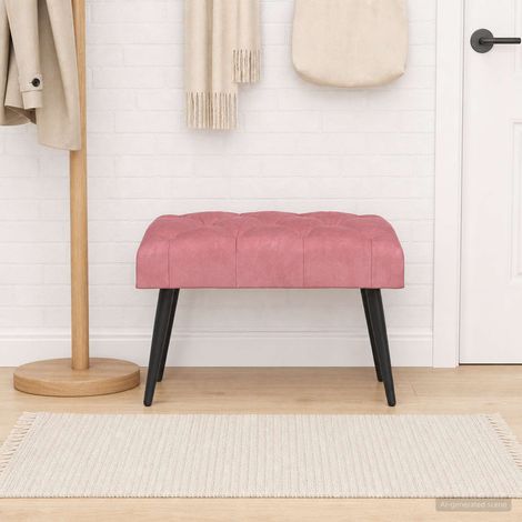 Banc capitonné à boutons en velours rose avec coussin épais 60 x 40 x 45 cm - PANGIVO (1/5)