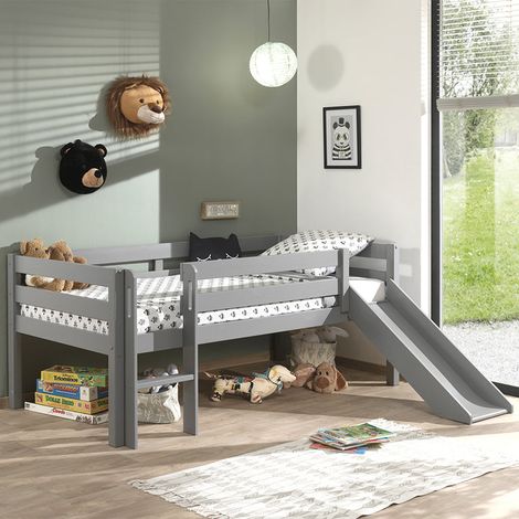Cama de media altura 90x200 con tobogán y somier Vipack Pino Gris (1/4)