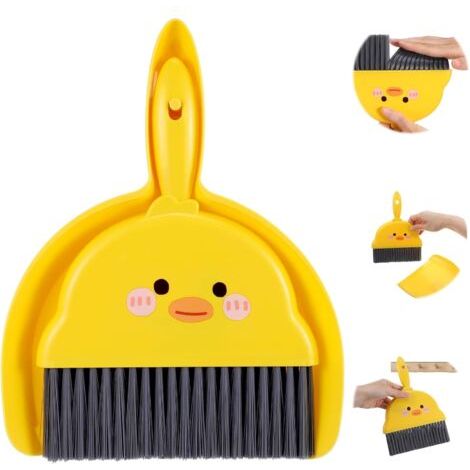 QORVA-Mini balai et pelle à poussière - Petit balai de table avec ensemble de pelle portable - Mini balai à main - Accessoire de camping pour la maison, le bureau, l'école (jaune)
