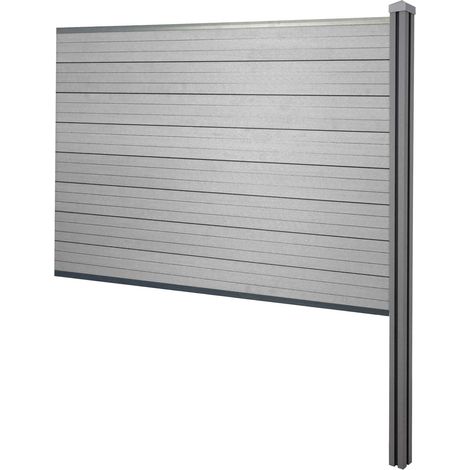 [NEUWERTIG] WPC-Sichtschutz Savoie, Zaun Windschutz, WPC-Pfosten zum Einbetonieren Erweiterungselement, 188cm grau