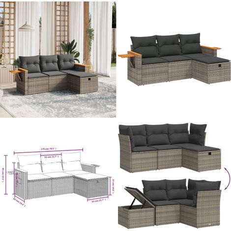 4-tlg. Garten-Sofagarnitur mit Kissen Grau Poly Rattan - Gartengestell - Gartenmöbelset - Outdoor Lounge Set - Rattan Sessel - Gartenlounge - Home & Living (1/5)