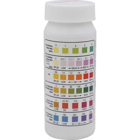 6 en 1 Bandelettes de Test pour Piscine Brome Spa Therme, Bandes Test Qualité d'eau sur Chlore Total Chlore Libre Alcalinité Acide Cyanurique Dureté du Liquide Testeur Générale(50pcs) (1/4)