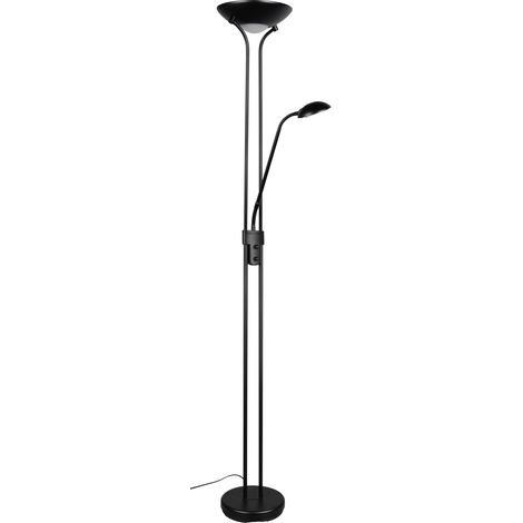 Lampadaire LED, Métal Noir Mat, Blanc Verre, Projecteur 19 Watt LED, Bras de lecture 5 Watt LED, Variateur (1/5)
