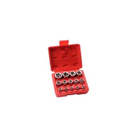 Juego de 14 vasos tipo EI en forma de estrella en estuche de carraca, juego de vasos, perfil E (Torx externo) E4 - E24 - Crezuo