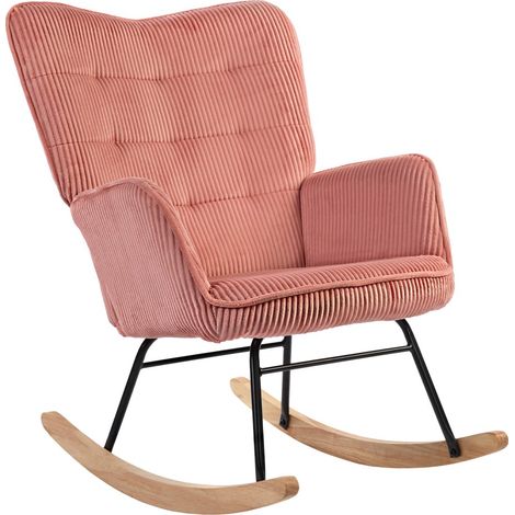 Fauteuil à Bascule en Bois - Accoudoirs et Patins - Style Corde Tressée Rose - Pour Salon/Chambre/Chambre de Bébé (1/5)