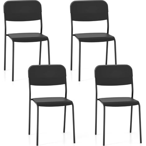 Set di 4 sedie da pranzo impilabili nere con gambe in metallo