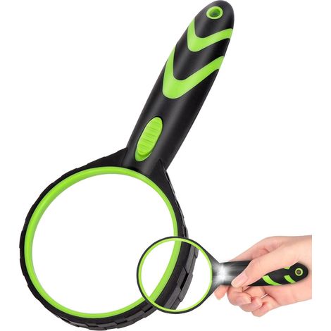 Magnifying Glass with Light, 10x Kids Magnifier 75mm Magnifying Glasses Handheld Reading Magnifier Anti-Slip Rubber Grip Anti-fall High Clarity Lightweight Magnifier for Seniors, Jewelers, Books, Inse (1/5)