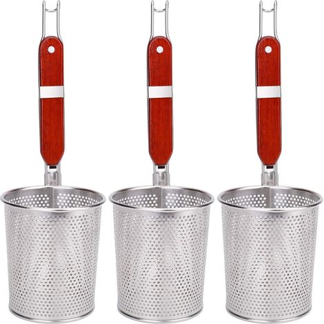 Panier À Pâtes En Maille - Acier Inoxydable - Poignée En Bois - Pour Égouttage Et Cuisson - Lot De 3 (1/5)