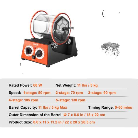 Tumbler rotatif, vitesse réglable, design durable et étanche, Capacité de 5Kg (1/2)