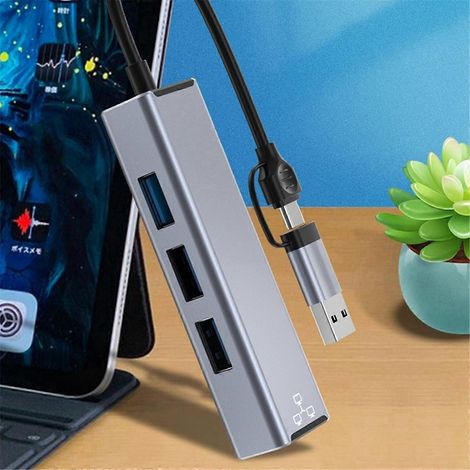 Adaptateur USB-C/USB-A vers Ethernet 1000 Mbps RJ45 - Carte réseau grise (1/5)